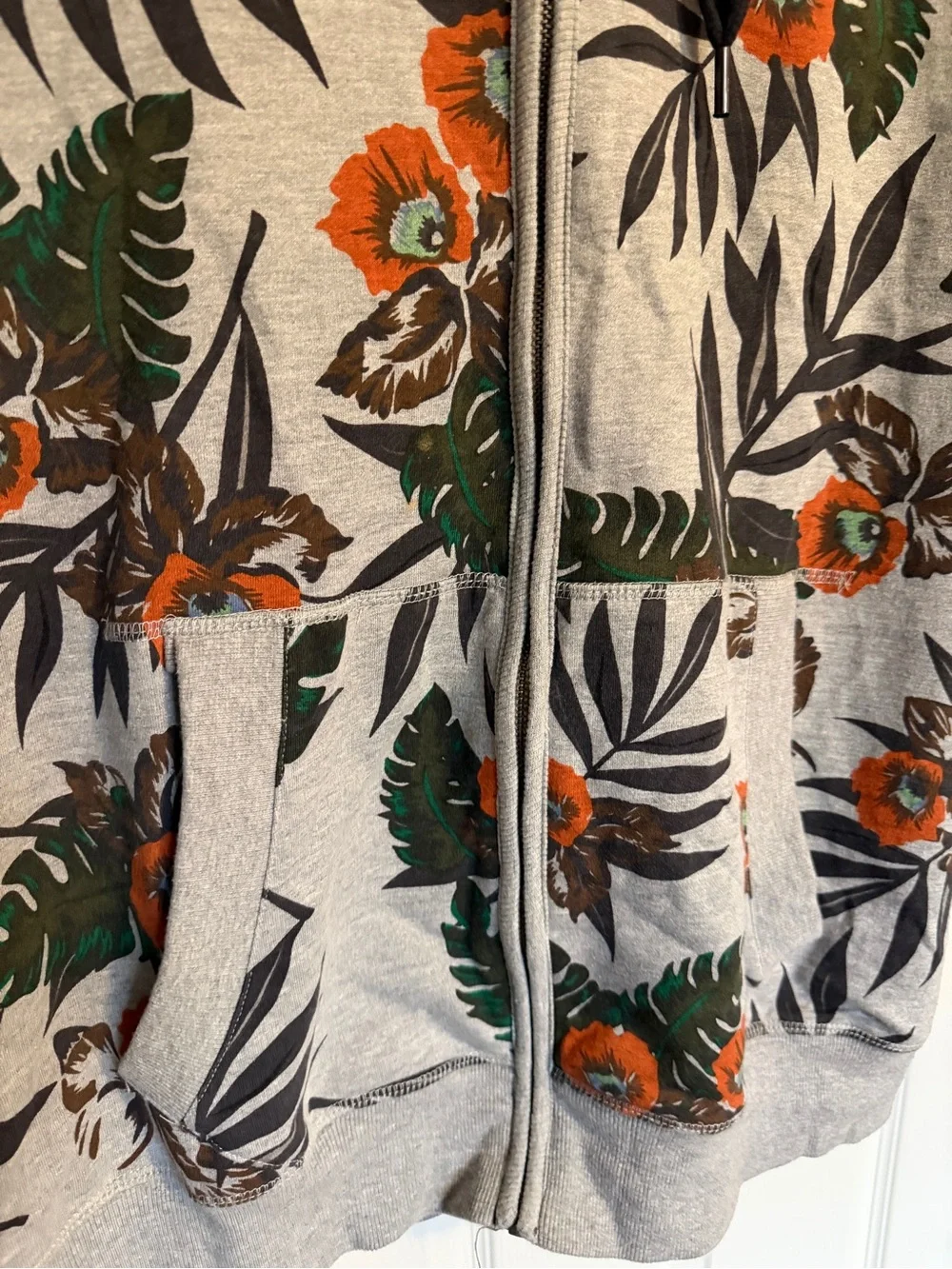Sean John Tropical Floral Full Zip Hoodie Gray Orange Green Size XL